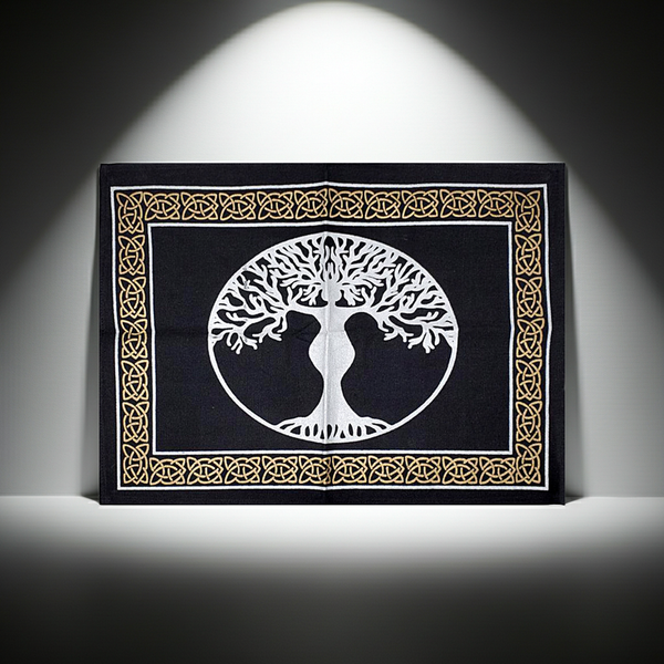 Tree of Life Goddess altar cloth fabric altar covering for spiritual rituals, meditation, and sacred space decoration.