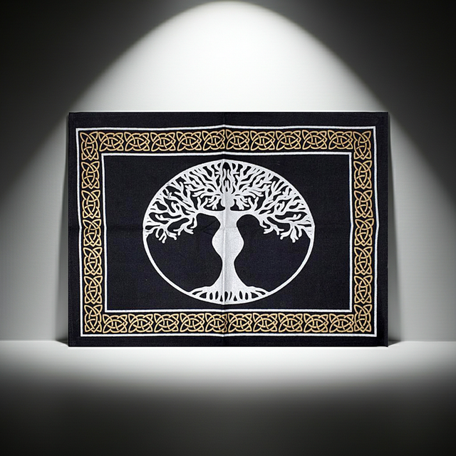 Tree of Life Goddess altar cloth fabric altar covering for spiritual rituals, meditation, and sacred space decoration.