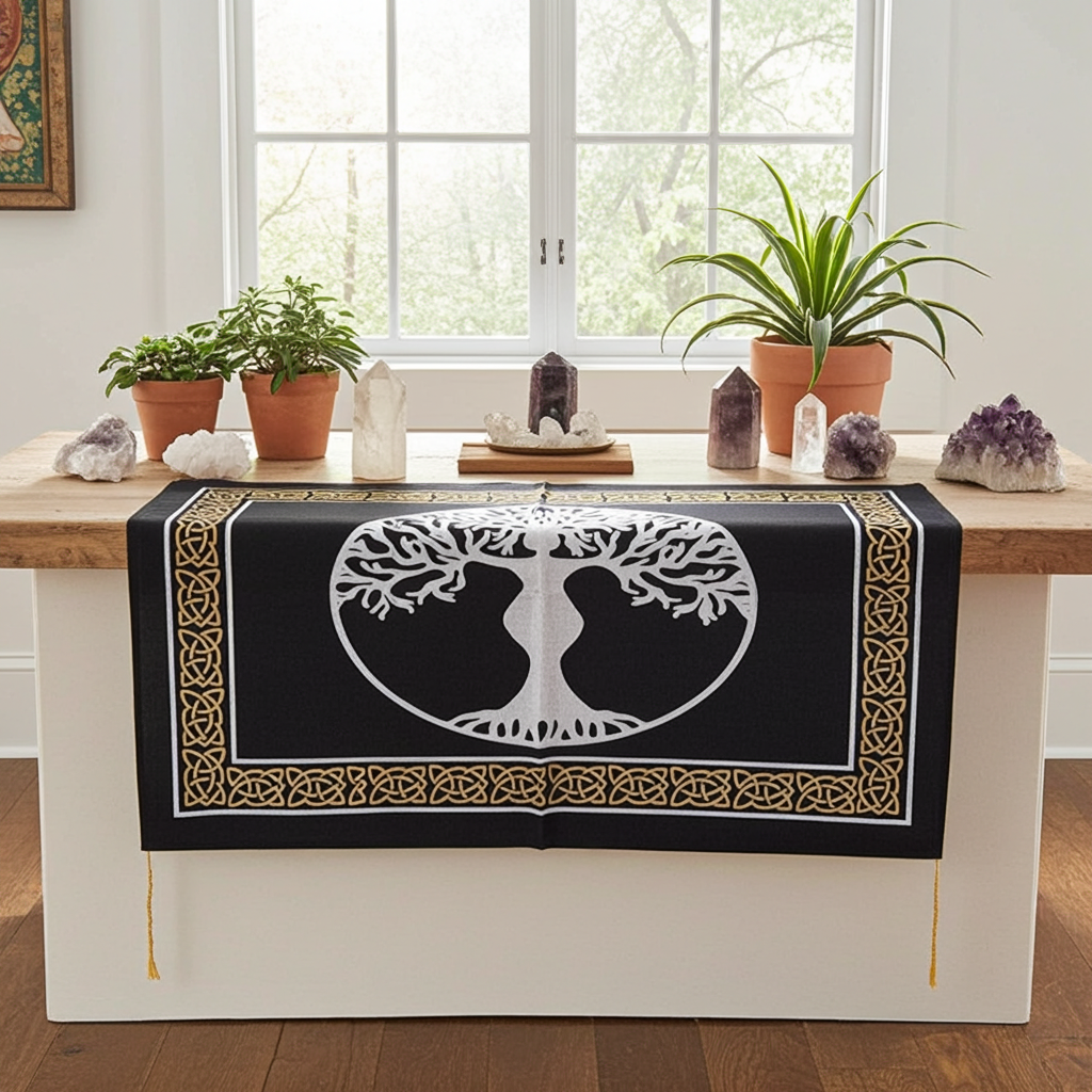 Tree of Life Goddess spiritual altar cloth table covering for altar setup, ritual practice, and ceremonial use.