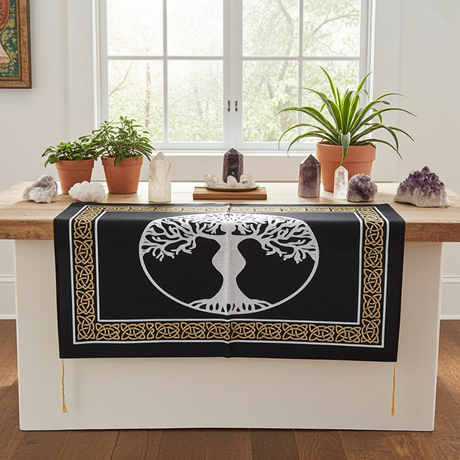 Tree of Life Goddess spiritual altar cloth table covering for altar setup, ritual practice, and ceremonial use.