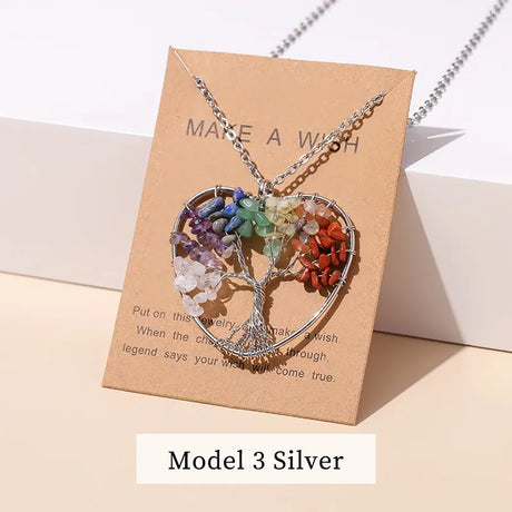 Tree of Life healing crystal pendant with chakra stones for wellness support, mindfulness, and holistic practice.