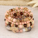 4Pcs Tree of Life Heart Bracelet Set in a layered jewelry bracelet style for everyday accessorizing, wrist stacking, and gift giving.