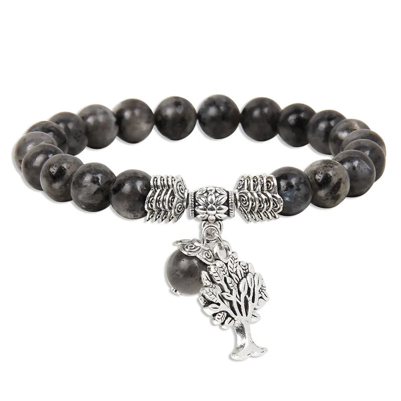 Tree of Life natural bead bracelet for layering with other bracelets, daily outfit styling, and spiritual jewelry wear.