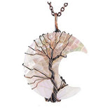 Tree of Life Crescent Moon Crystal Necklace pendant jewelry for boho fashion, symbolic wear, and gift giving.