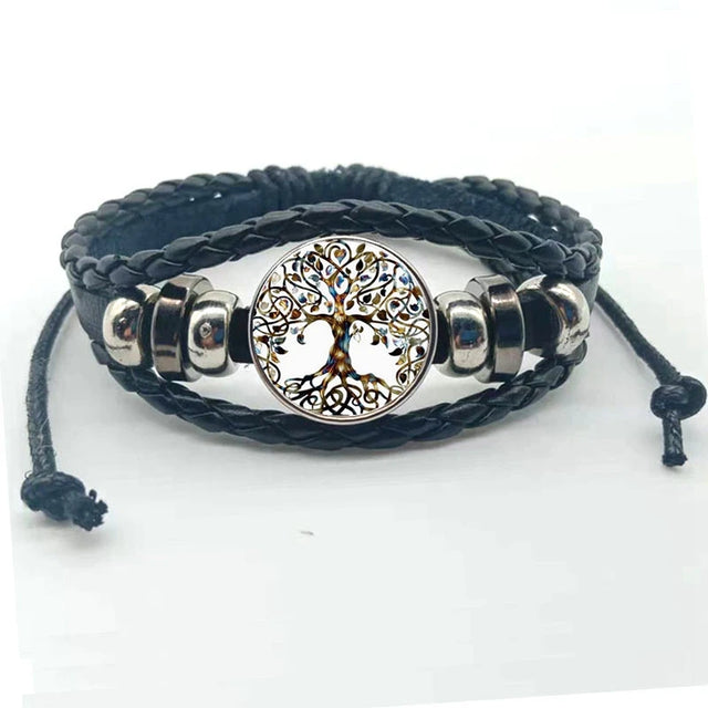 Tree of Life multilayer leather charm bracelet with layered bands for casual fashion wear and everyday accessory styling.