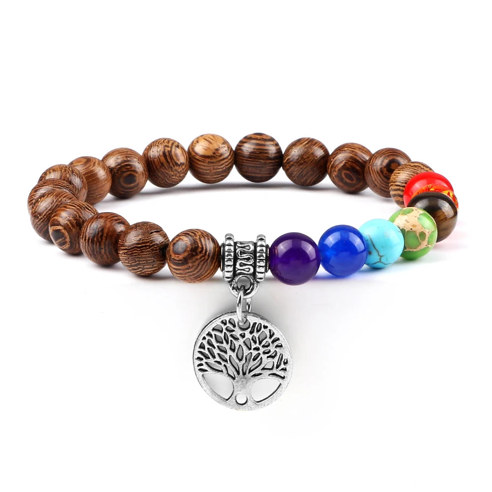 Tree of Life natural stone healing bracelet for energy alignment, Reiki sessions, and mindful wellness wear.