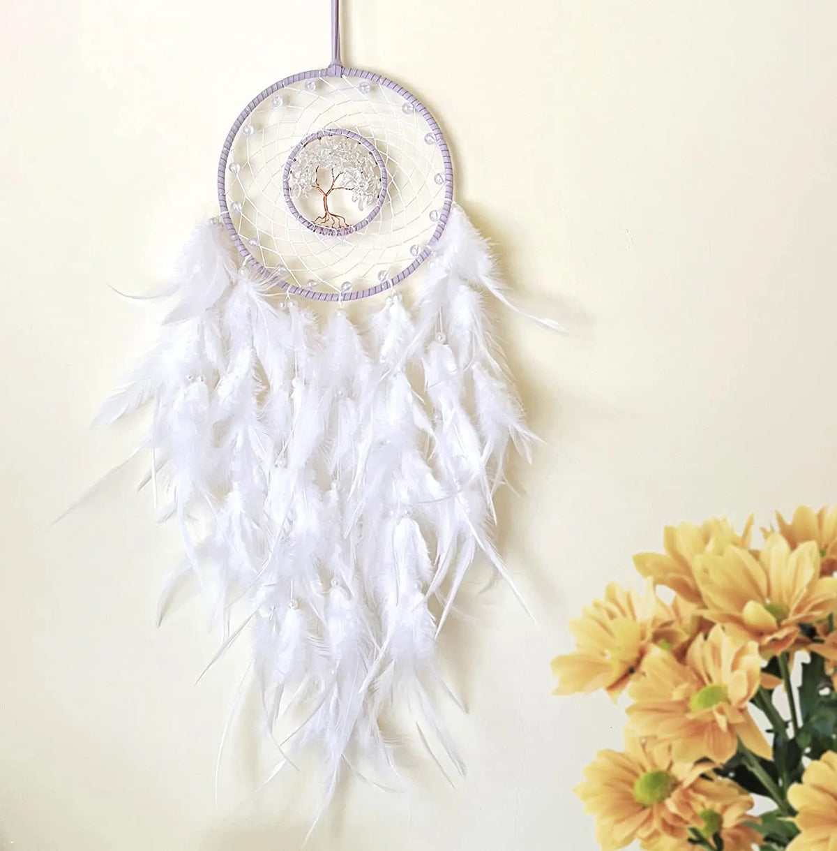 Tree of Life pink bohemian room decor for bedroom decoration, meditation corner styling, and cozy home display.
