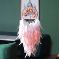 Tree of Life pink dream catcher wall hanging decor for bedroom styling, nursery decoration, and peaceful home display.