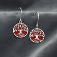 Tree of Life Red Coral Earrings, gemstone jewelry featuring coral and the tree of life symbol