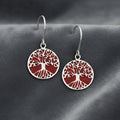 Tree of Life Red Coral Earrings, gemstone jewelry featuring coral and the tree of life symbol