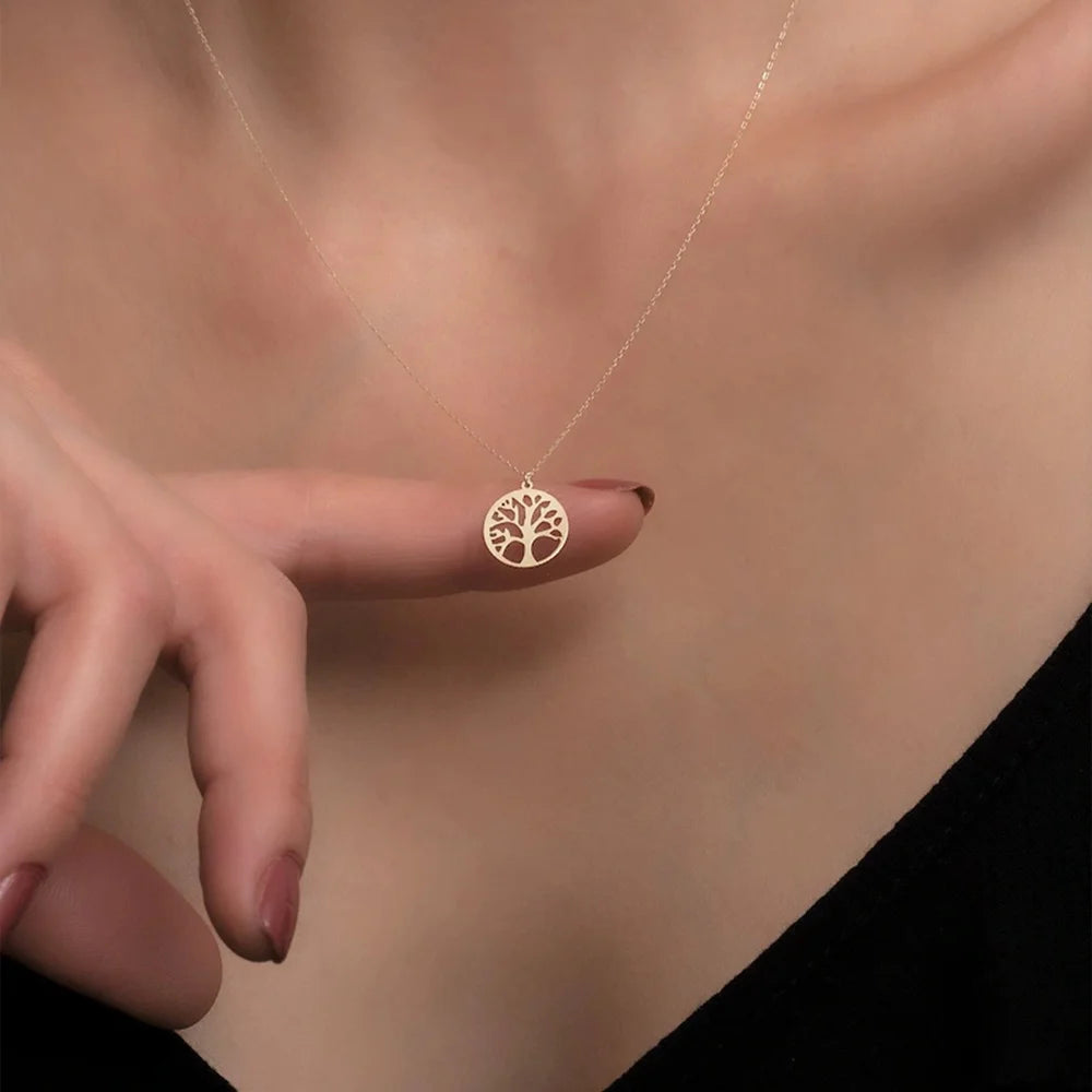 Tree of Life round pendant necklace for everyday wear, symbolic gifting, and spiritual style.