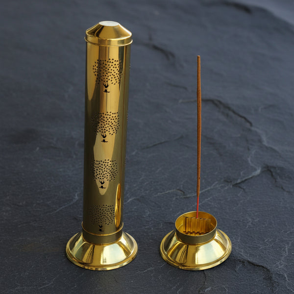 Tree of Life tower incense burner for incense stick burning and ash catching