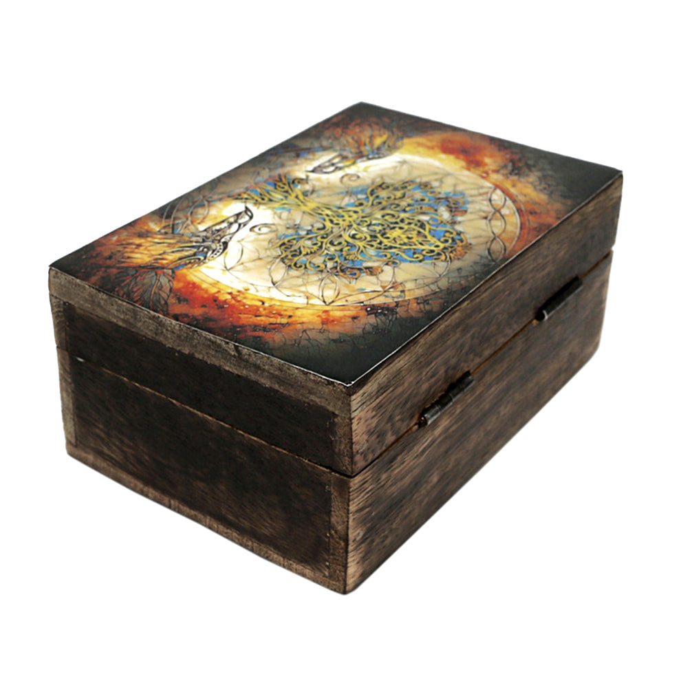Tree of Life with Crows decorative wooden box in 4" x 6" size for display, keepsake storage, and small collectible organization.