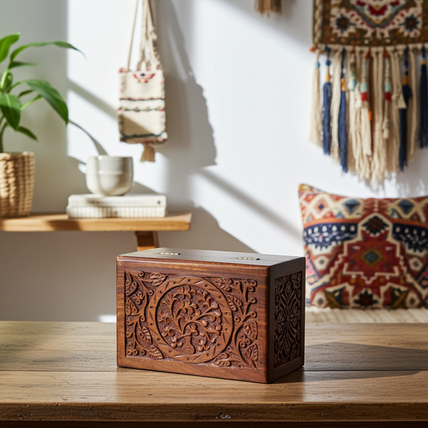 Tree of Life wood box storage box for organizing jewelry, keepsakes, and small personal items.