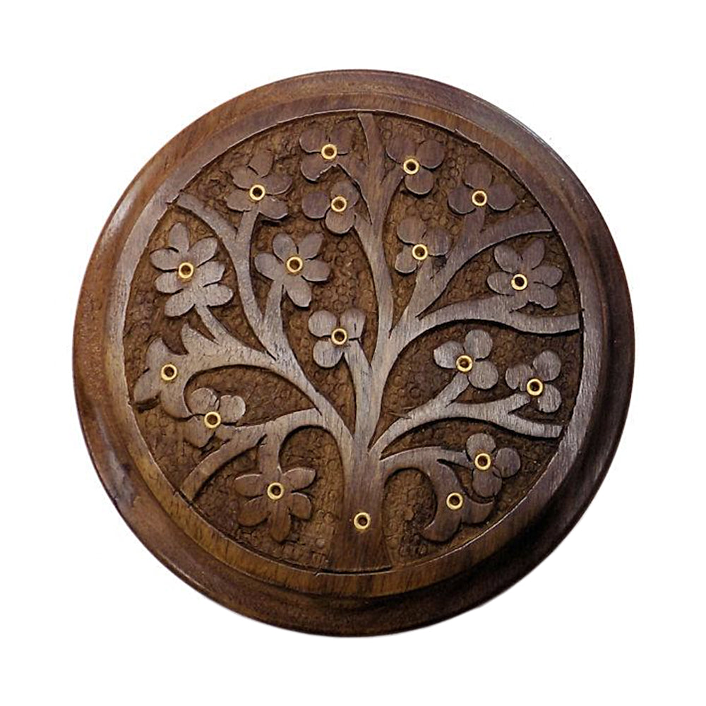 Tree of Life wood incense burner stick holder 5-inch carved ash catcher for incense burning, calming rituals, and daily aromatherapy.