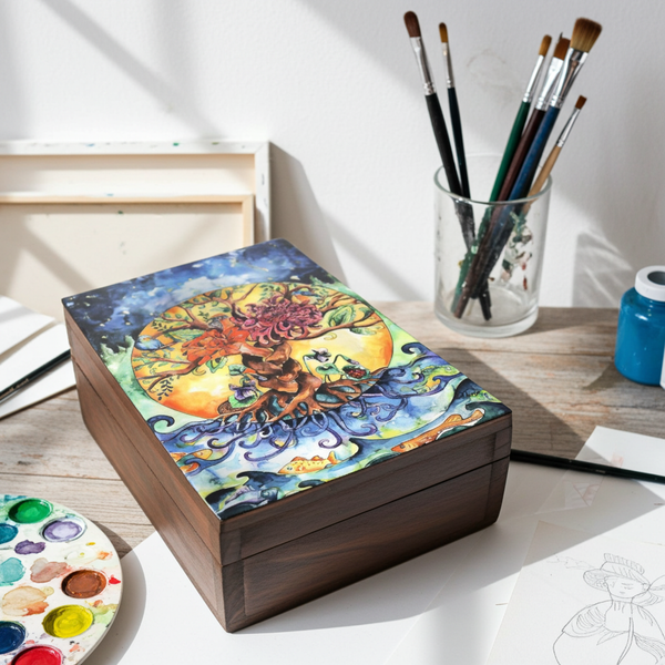 Tree of Life wooden box 4" x 6" keepsake box for storing jewelry, trinkets, and small treasured items.