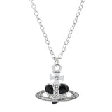 Trendy Silver Heart & Saturn Pendant necklace for chic everyday wear, layered looks, and fashion-forward accessorizing.