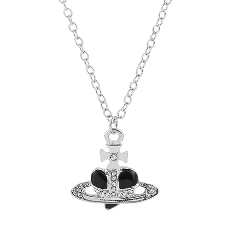 Trendy Silver Heart & Saturn Pendant necklace for chic everyday wear, layered looks, and fashion-forward accessorizing.