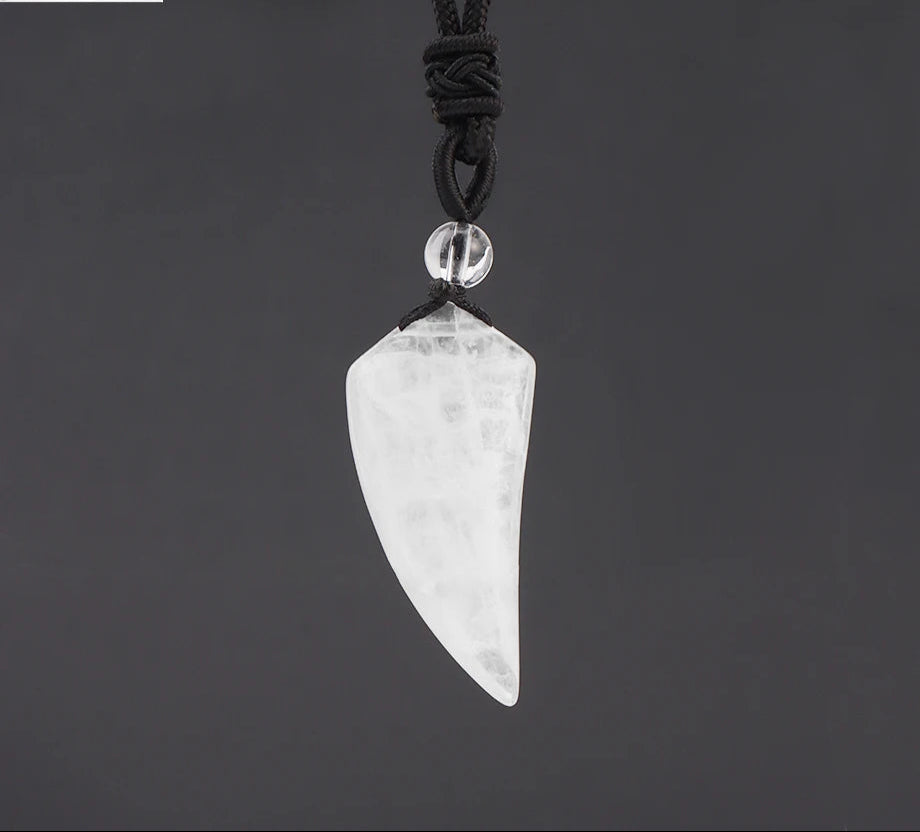 Trendy Natural Stone Wolf Tooth Pendant jewelry necklace for casual fashion styling, boho accessorizing, and daily wear.