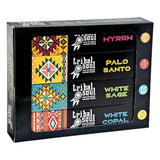 Tribal Soul 8-in-1 Incense Gift Set, box showing myrrh, palo santo, white sage and white copal smudge sticks