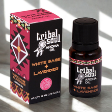 Tribal Soul White Sage and Lavender aroma oil shown in a bottle for calming scent and aromatic use.