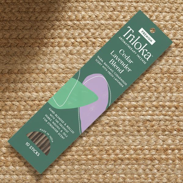 Triloka Cedar Lavender Blend Incense Sticks for meditation, relaxation, and quiet evenings.