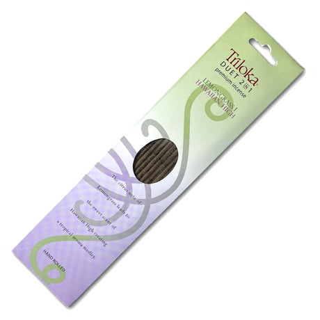 Triloka Duet Lemongrass-Hawaiian High Incense Sticks for meditation, yoga, and relaxation.