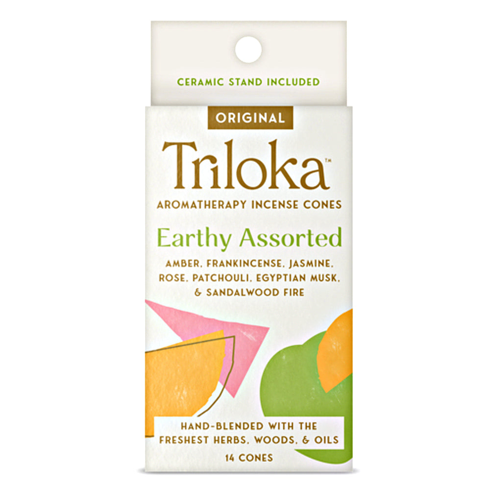 Triloka Earthy Assorted Incense Cones for meditation, yoga, and relaxation.