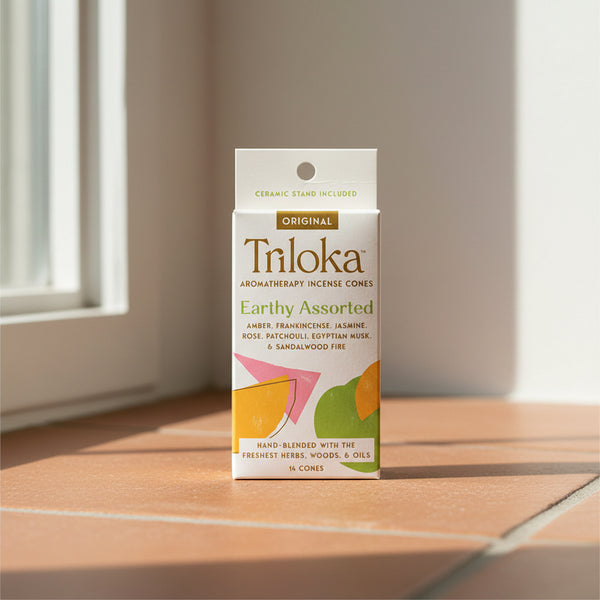 Triloka Earthy Assorted Incense Cones for meditation, yoga, and relaxation.