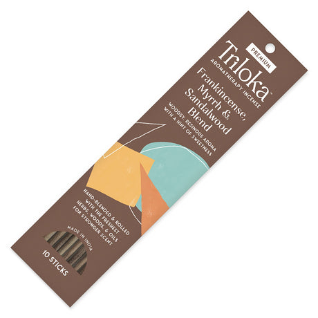 Triloka Frankincense-Myrrh-Sandalwood Incense Sticks for meditation, relaxation, and spiritual practice.