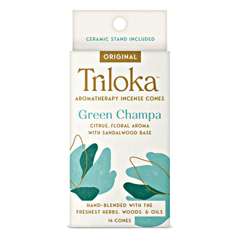 Triloka Green Champa Incense Cones for meditation, relaxation, and daily aromatherapy use.