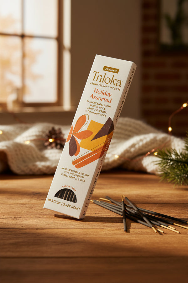 Triloka Holiday Assorted Incense Sticks for festive gatherings, gifting, and cozy home ambiance.