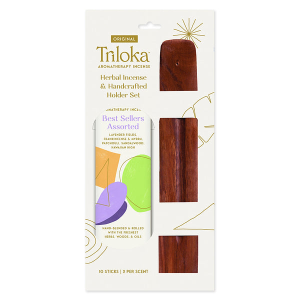 Triloka Incense and Wooden Holder Set for daily rituals, relaxation, and gifting.