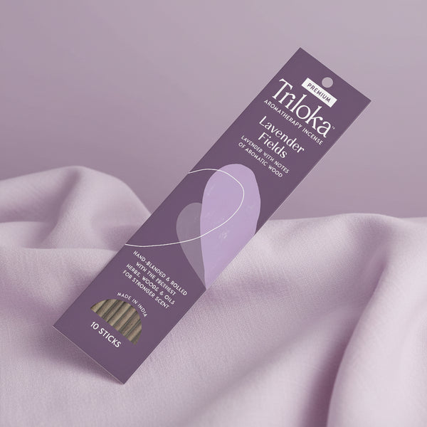 Triloka Lavender Fields Premium Incense Sticks for relaxation, meditation, and calming home fragrance.