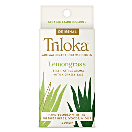 Triloka Lemongrass Incense Cones for meditation, relaxation, and natural insect-repelling use.