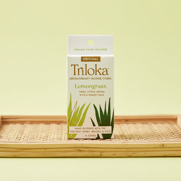 Triloka Lemongrass Incense Cones for meditation, relaxation, and natural insect-repelling use.