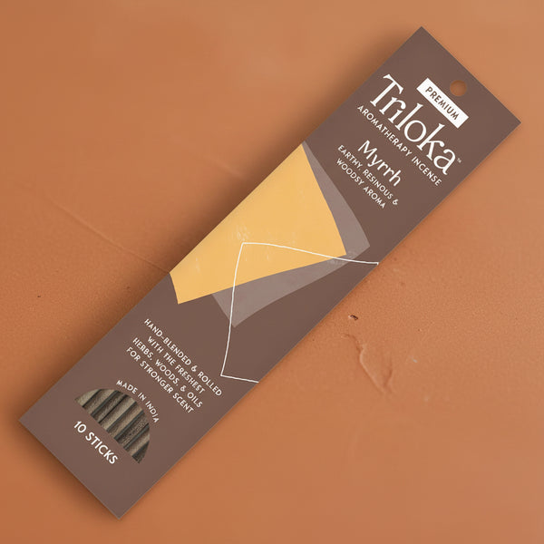 Triloka Myrrh Premium Incense Sticks for meditation, grounding, and daily aromatherapy use.