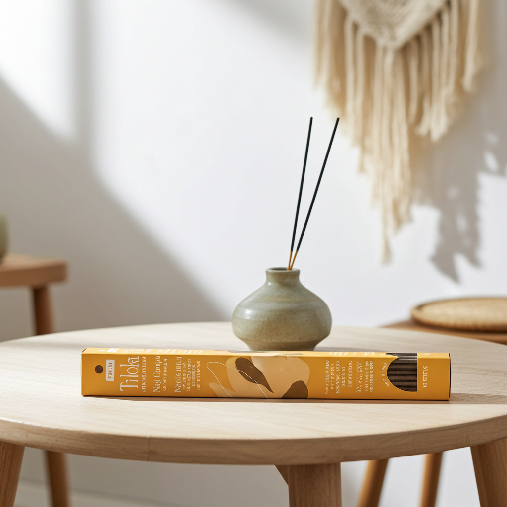 Triloka Nag Champa Premium Incense Sticks pack for yoga, spiritual practice, and aromatherapy.
