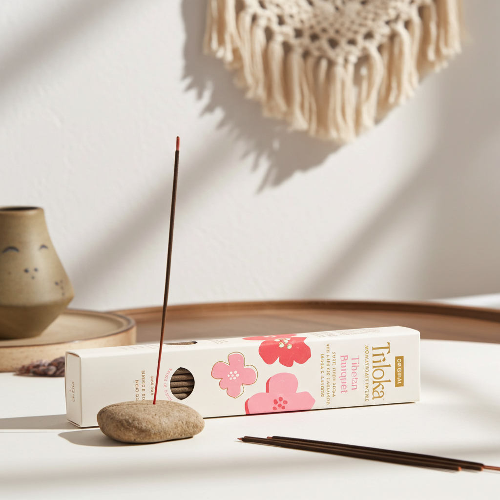Triloka Original Tibetan Bouquet incense sticks for spiritual practice, calming rituals, and aromatic room use.