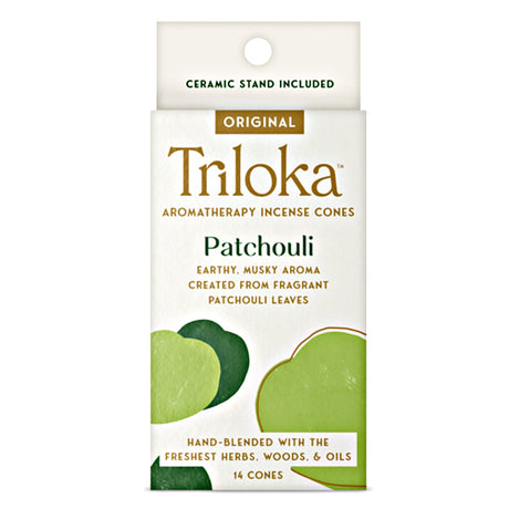 Triloka Patchouli Incense Cones for meditation, relaxation, and daily aromatherapy use.