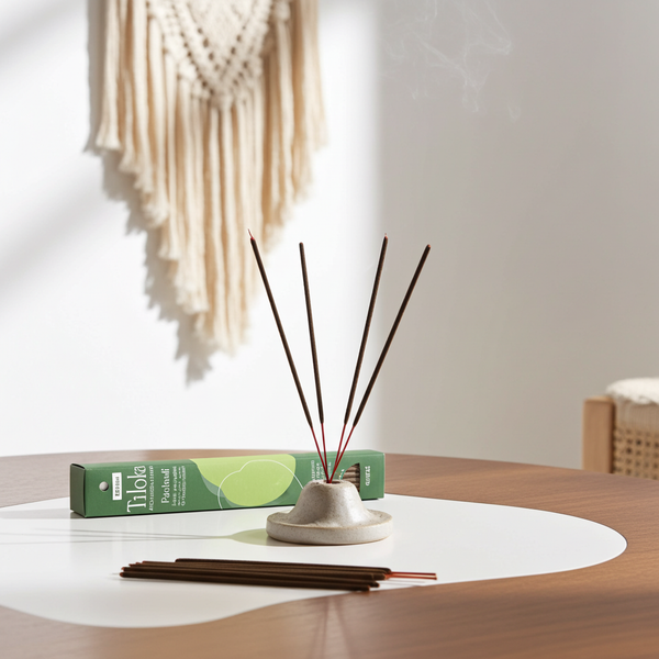 Triloka Patchouli Premium Incense Sticks for home fragrance, meditation, and spiritual cleansing.