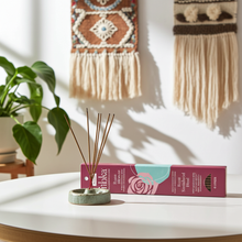 Triloka premium Rose Sandalwood incense sticks for aromatherapy, spiritual practice, and calming room ambiance.