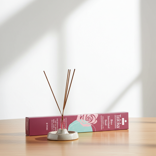Triloka Rose Sandalwood Blend premium incense sticks for home fragrance, meditation, and relaxation use.