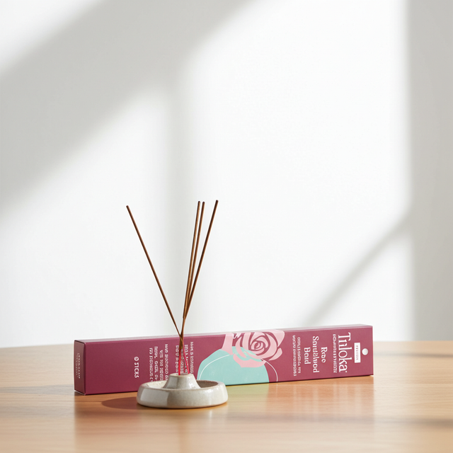 Triloka Rose Sandalwood Blend premium incense sticks for home fragrance, meditation, and relaxation use.