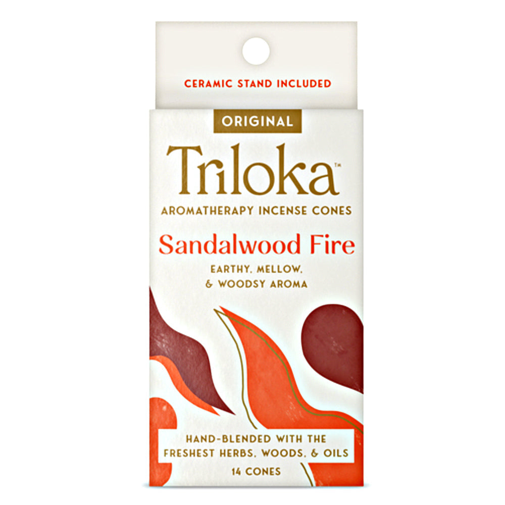 Triloka Sandalwood Fire Incense Cones for meditation, relaxation, and daily aromatherapy use.