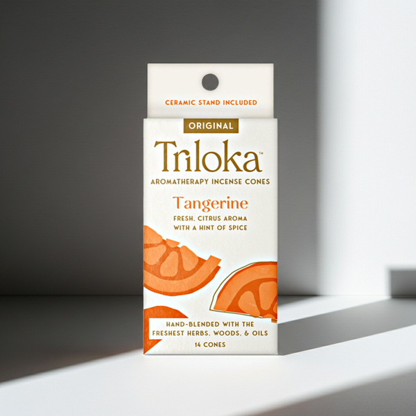 Triloka Tangerine incense cones for home fragrance, relaxation, and aromatic meditation use.