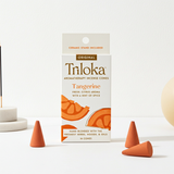 Triloka Tangerine scented incense cones for creating a fresh citrus aroma during meditation, prayer, and daily relaxation.