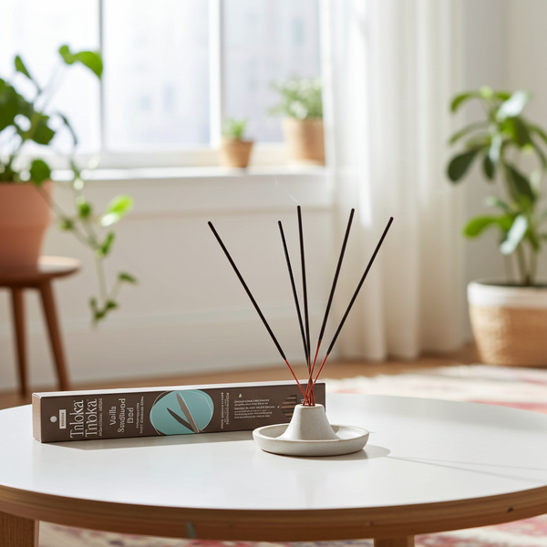 Triloka Vanilla Sandalwood Premium Incense Sticks pack for home fragrance, meditation, and relaxation use.