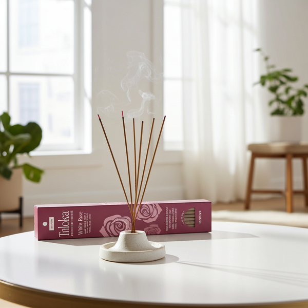 Triloka White Rose Premium incense sticks for home fragrance, relaxation, and daily aromatherapy use.