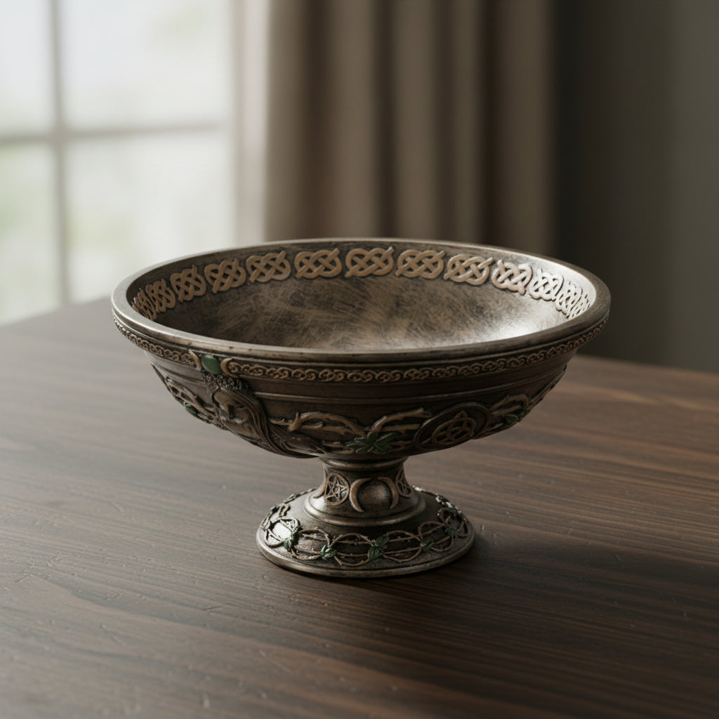 Triple Goddess offering bowl for ritual offerings and altar use, side view